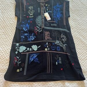 Johnny Was Black Embroidered Midi Tunic Dress